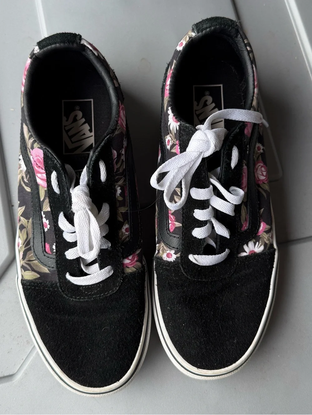 Vans Black Low-Top Sneakers with Pink Floral Print